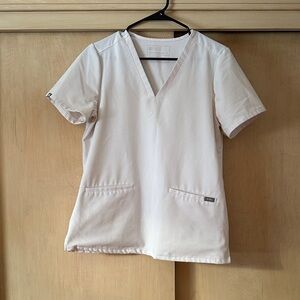 Figs Women's 2 Pocket Short Sleeve White V-Neck Scrub Top